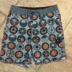 VISSLA Blue and Orange Patterned Board Shorts